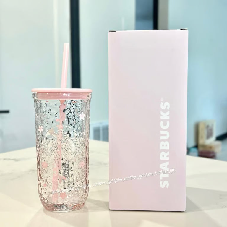 Starbucks Sakura Cherry Blossom Triangle Glass Cold Cup 16oz