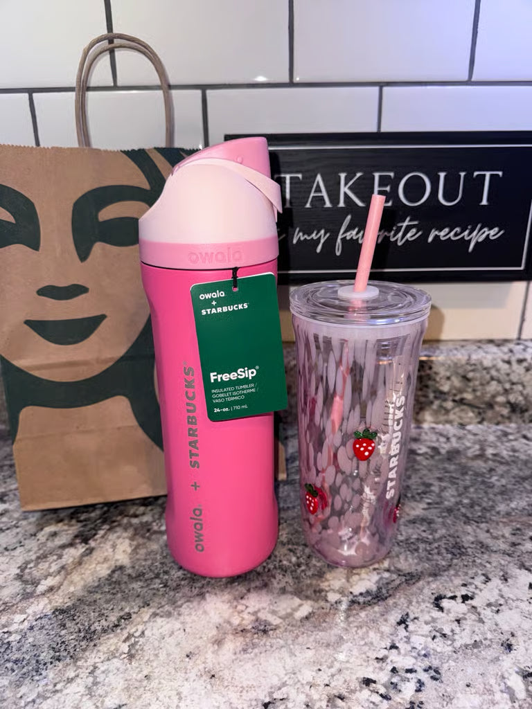 Starbucks Strawberry Glass Cup & Limited Edition Owala Bundle