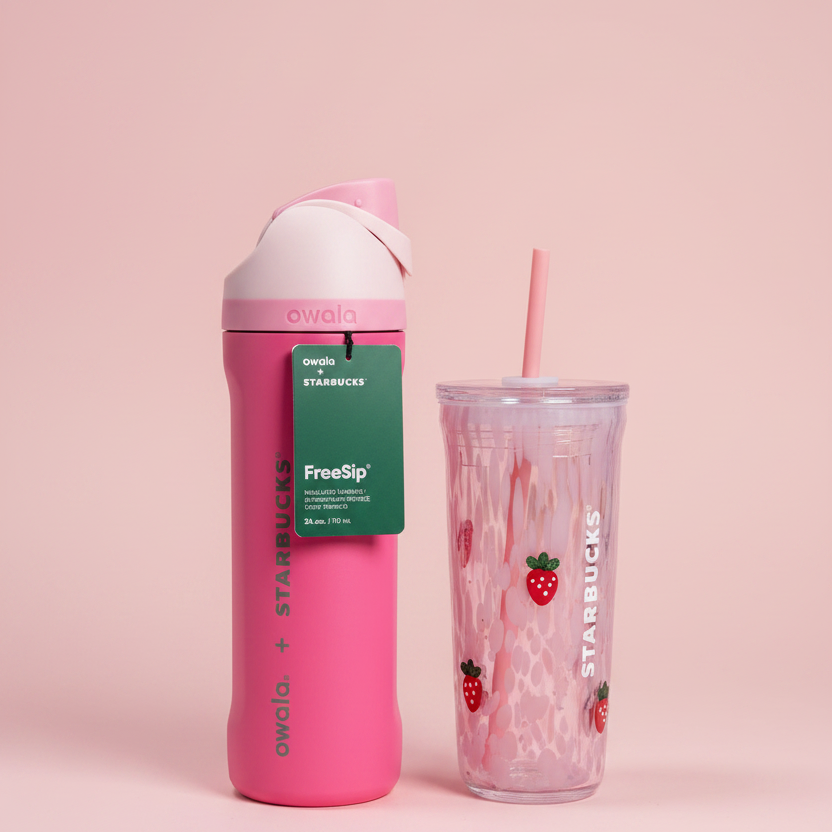 Owala + cup angle on blush pink