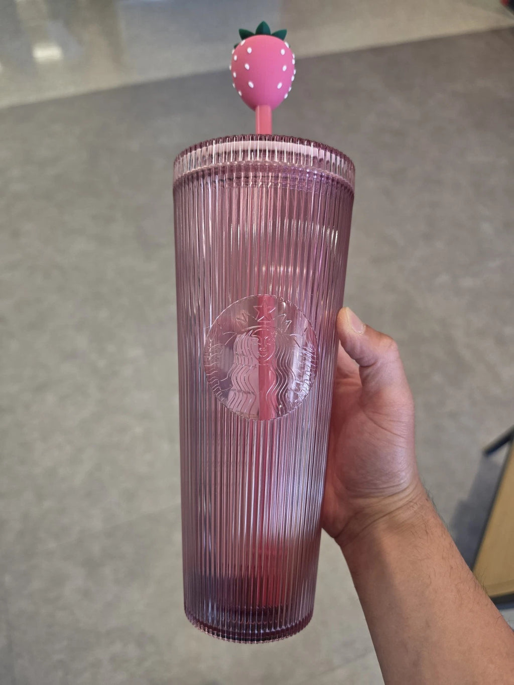 Starbucks 2026 Pink Strawberry Topper Cold Cup 24 Oz