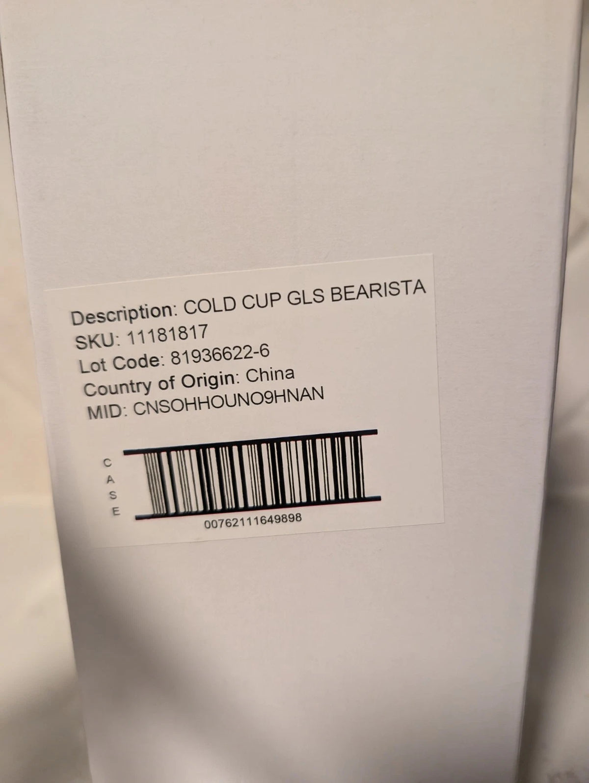 Starbucks Teddy Bear Bearista Barista Green Hat Glass Cold Cup 20oz USA Limited