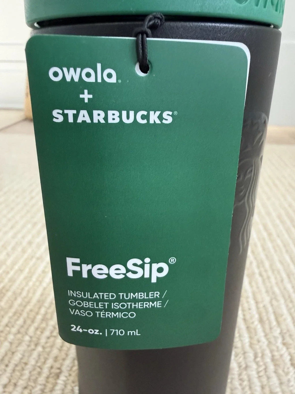 Starbucks x Owala FreeSip 24oz Black Green Insulated Bottle New w/ Tags