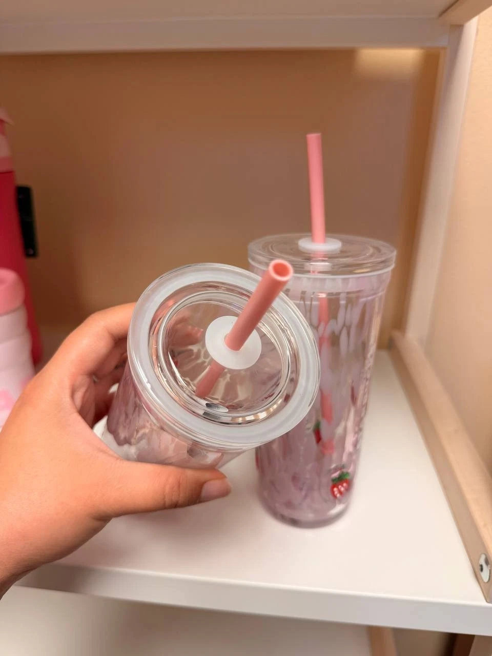 Starbucks Pink Vibes Strawberry Glass Cold Cup 16oz New Collection Cute Gift Mug
