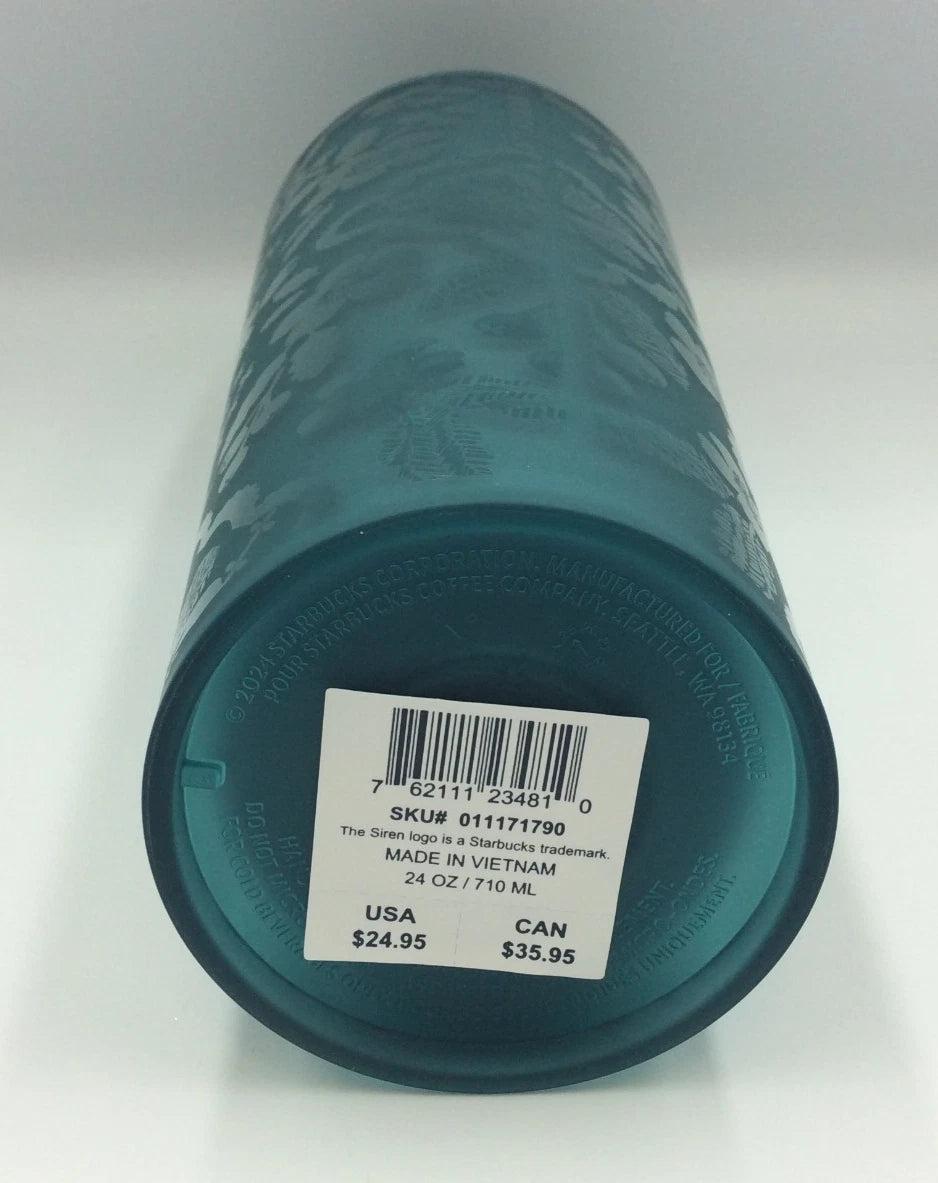 Starbucks Cold Tumbler Fall 2025 Blue/Green Floral Silicone Straw Charm 24oz