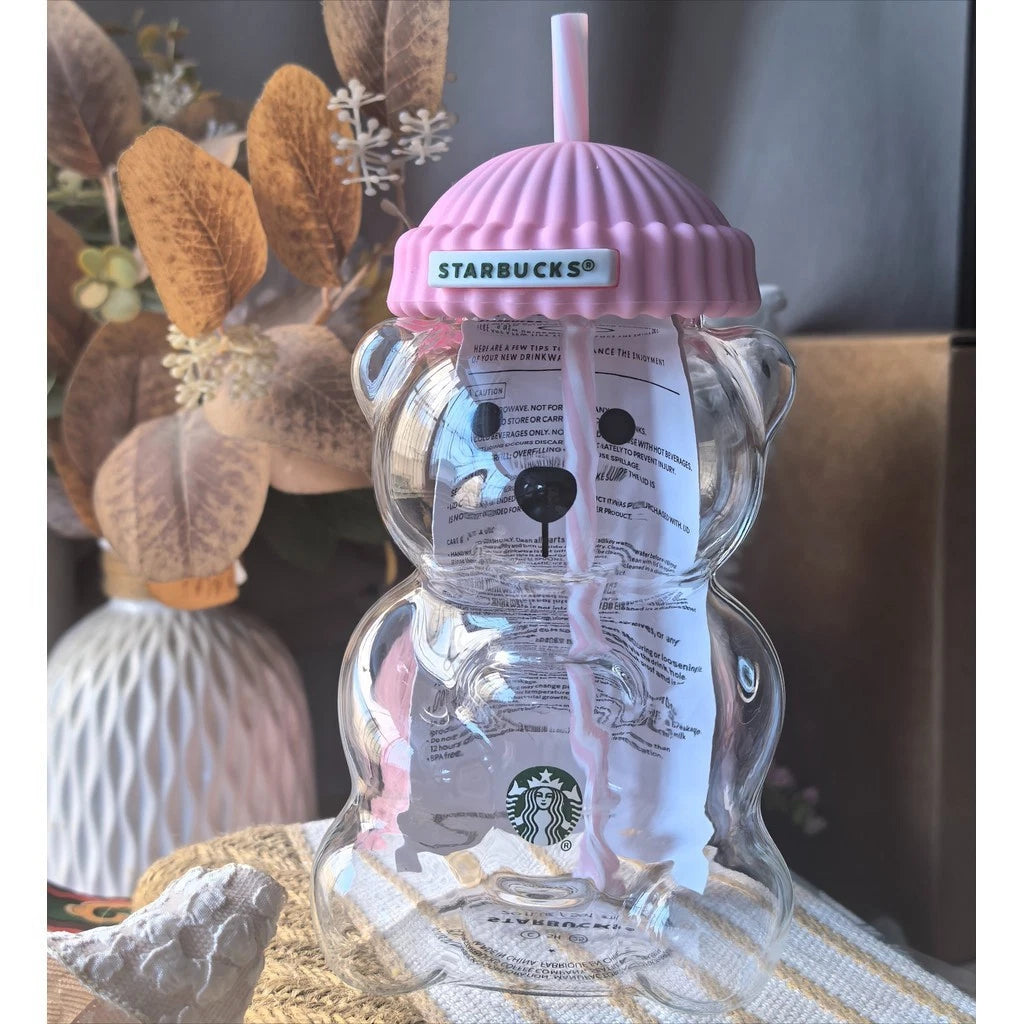 2026 Starbucks Bearista Pink Bear Glass Tumbler Cold Cup with Straw 20oz 591ml