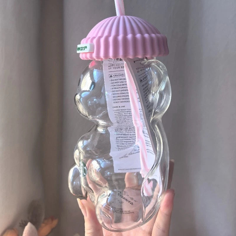 2026 Starbucks Bearista Pink Bear Glass Tumbler Cold Cup with Straw 20oz 591ml