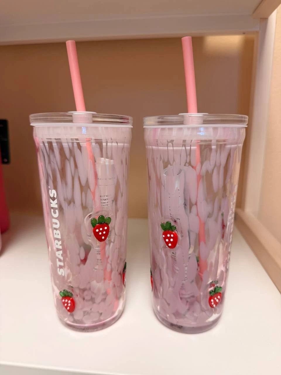 Starbucks Pink Vibes Strawberry Glass Cold Cup 16oz New Collection Cute Gift Mug