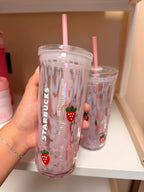 Starbucks Pink Vibes Strawberry Glass Cold Cup 16oz New Collection Cute Gift Mug