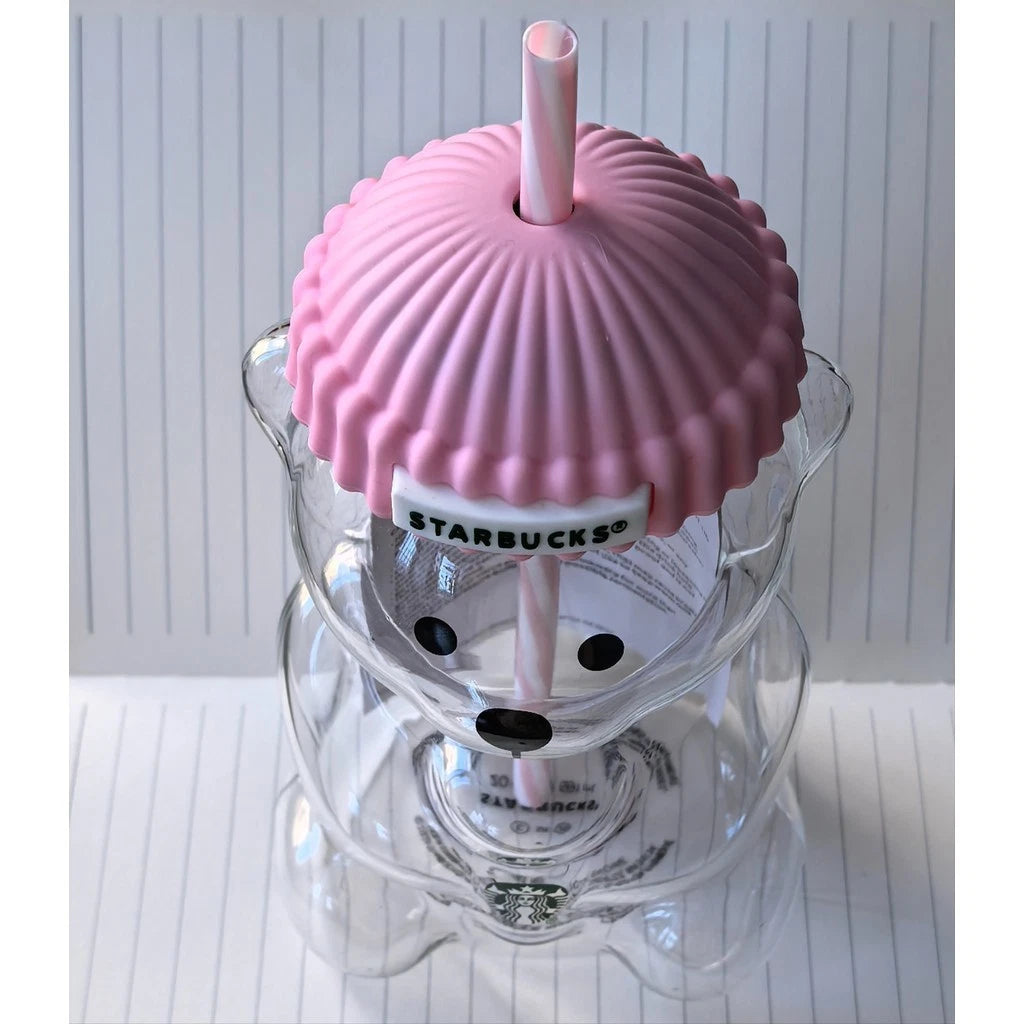 2026 Starbucks Bearista Pink Bear Glass Tumbler Cold Cup with Straw 20oz 591ml