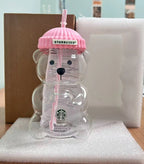 2026 Starbucks Bearista Pink Bear Glass Tumbler Cold Cup with Straw 20oz 591ml